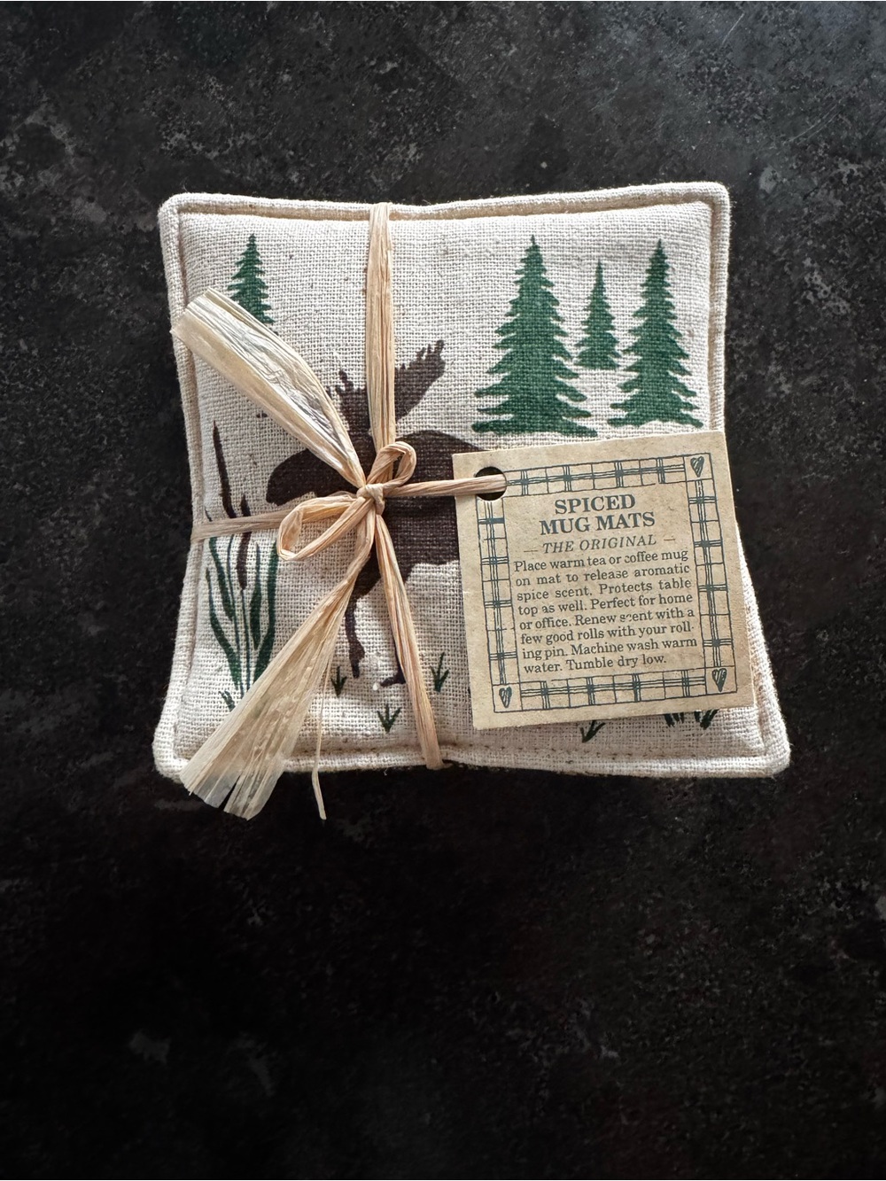 Spiced Mug Mats with Moose & Pine Trees